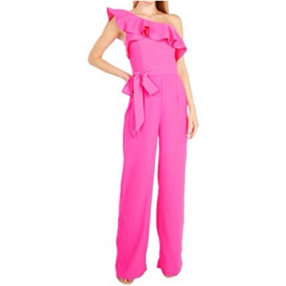 Lilly Pulitzer Hot Pink One-Shoulder Ruffle Jumpsuit - Picture 3 of 11